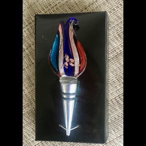 NIB - Set Art Glass Wine Stopper & Wine Charms